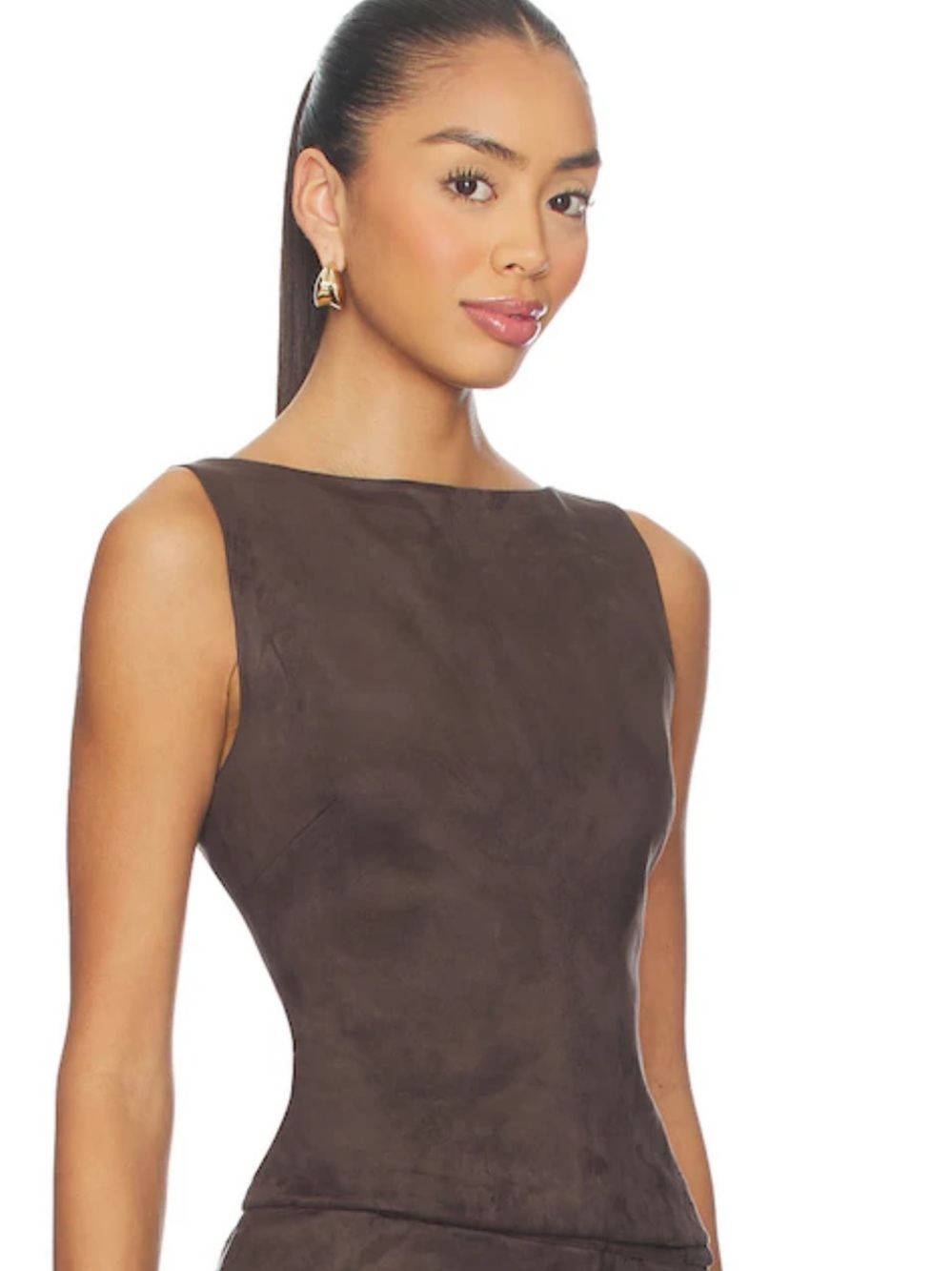 Tularosa Irene Top in Espresso Brown Faux Suede bateau neck Revolve Large NWOT